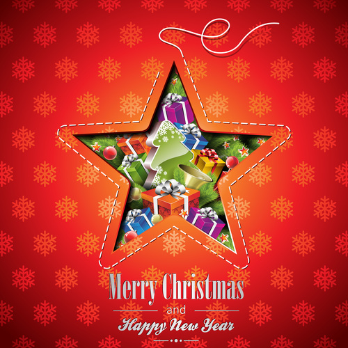 Christmas gift vector inside five-pointed star