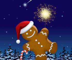 Christmas gingerbread and fireworks vector