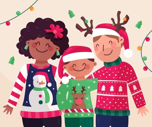Christmas happy family cartoon vector free download