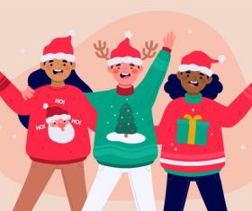 Christmas happy kids cartoon vector