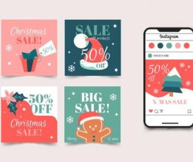 Christmas sale drawing banner vector on instagram