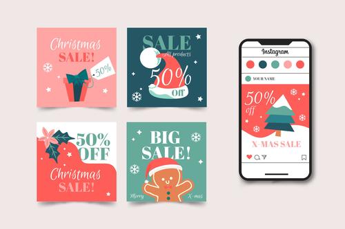 Christmas sale drawing banner vector on instagram
