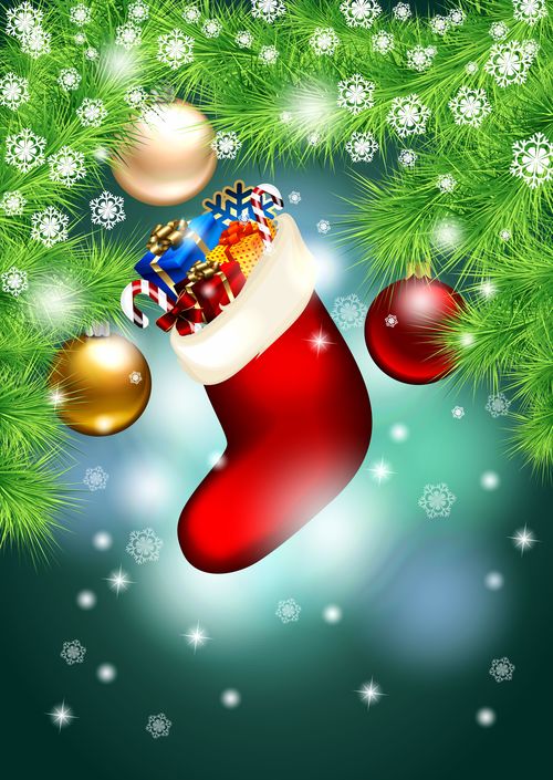 Christmas stocking on christmas tree vector