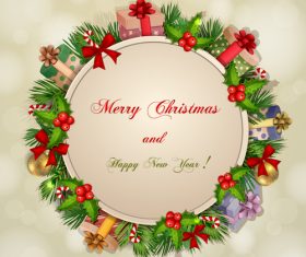 Christmas wreath greeting card vector