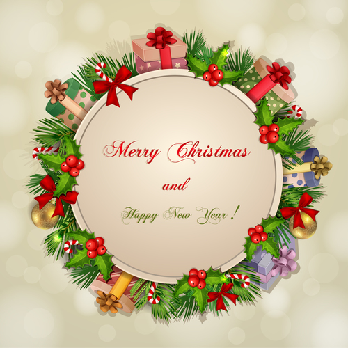 Christmas wreath greeting card vector