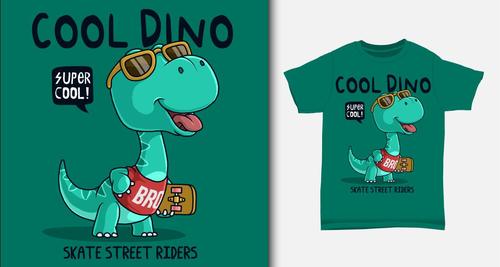 Cool dino and T-shirt printing design vector