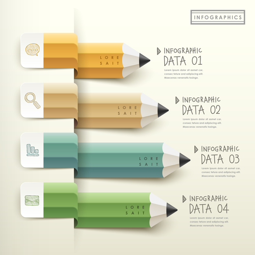 Curved colored pencils Infographic vector