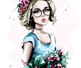 Cute beautiful girl hand drawn vector