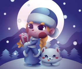 Cute cartoon girl and cat vector