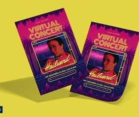 Cyberpunk Virtual Music Concert Flyer vector