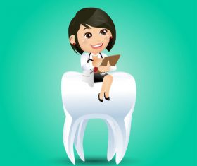 Dentist cartoon vector sitting on teeth