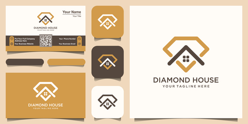 Diamond house business card logo vector