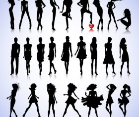 Different poses female silhouette characters vector