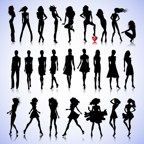 Different poses female silhouette characters vector
