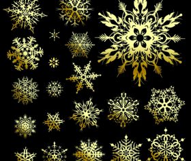 Different shapes gold snowflakes vector