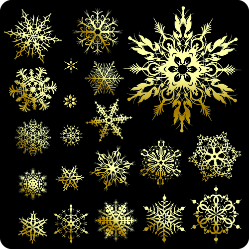 Different shapes gold snowflakes vector