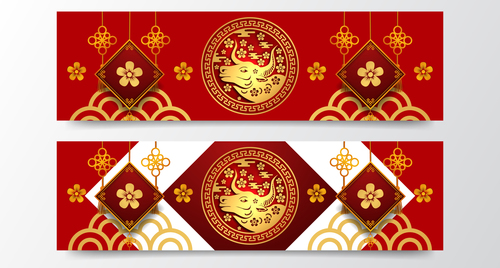 Different style design Chinese New Year greeting banner vector