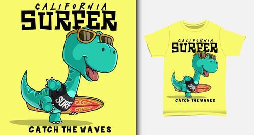 Dinosaur T-shirt printing design vector