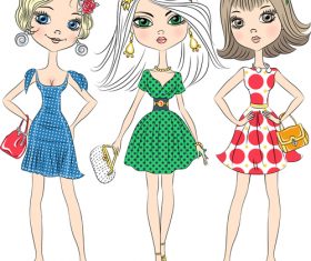 Fashionable clothes girl pose cartoon vector