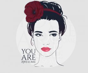 Female portrait vector wearing floral hairpin