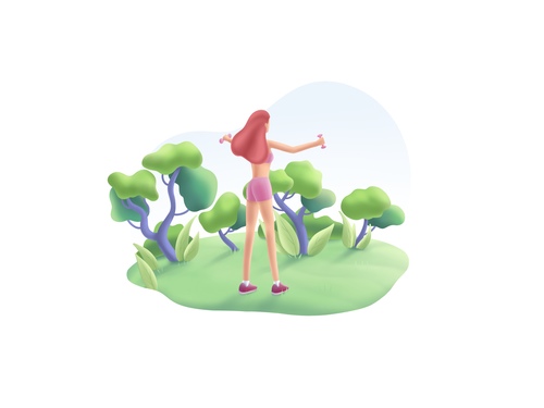 Fitness woman cartoon illustration vector in park