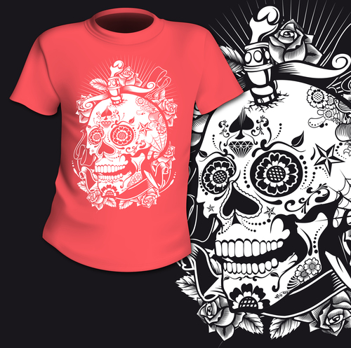 Flower skull t-shirt printing pattern design vector