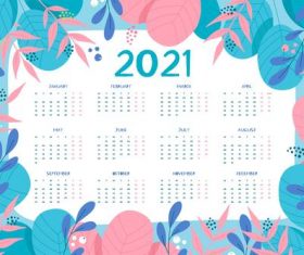 Flowers and plants hand drawn 2021 new year calendar vector