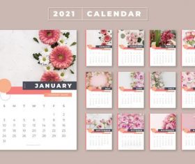 Flowers background 2021 calendar vector