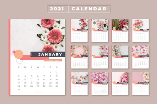 Flowers background 2021 calendar vector