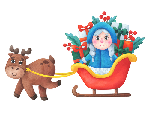 Gift snow maiden Christmas illustrations vector
