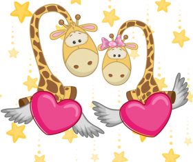 Giraffe and hearts vector