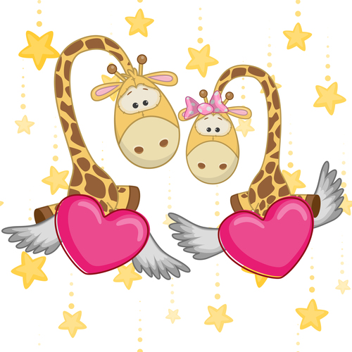 Giraffe and hearts vector