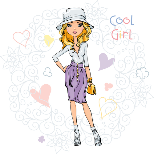 Girl cartoon vector wearing sunhat