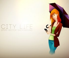 Girl holding an umbrella cartoon illustration vector