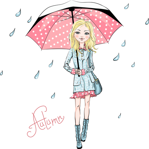 Girl holding an umbrella cartoon vector