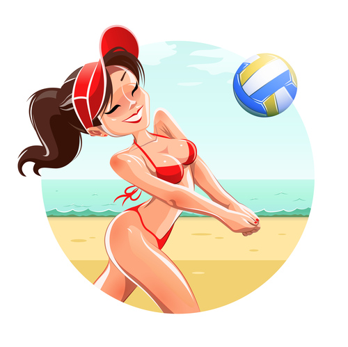 Girl playing beach volleyball vector