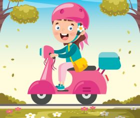 Girl riding a pink electric car vector