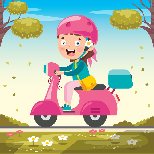 Girl riding a pink electric car vector