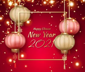 Golden confetti new year lantern background vector