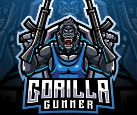 Gorilla gunner esport mascot logo vector