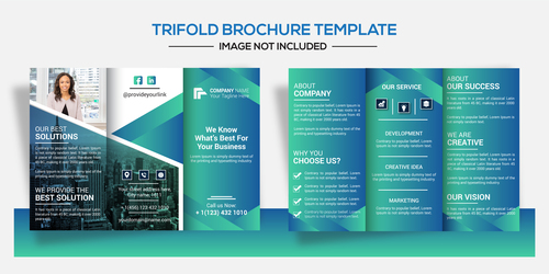 Green trifold business brochure design vector
