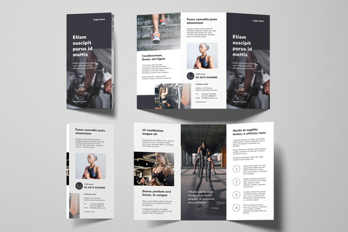 Gym tri fold brochure template vector
