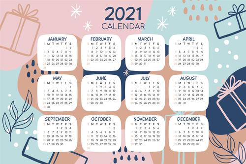 Hand drawn 2021 calendar vector