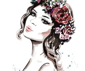 Hand drawn beautiful young girl vector