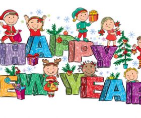 Hand drawn christmas happy children vector