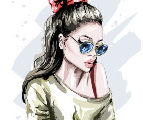 Hand drawn hipster girl vector