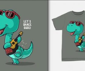 Happy dinosaur and T-shirt printing design vector