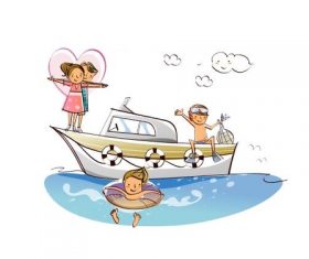 Happy family sitting on yacht out to sea concept illustration vector