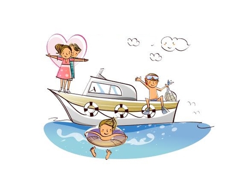 Happy family sitting on yacht out to sea concept illustration vector