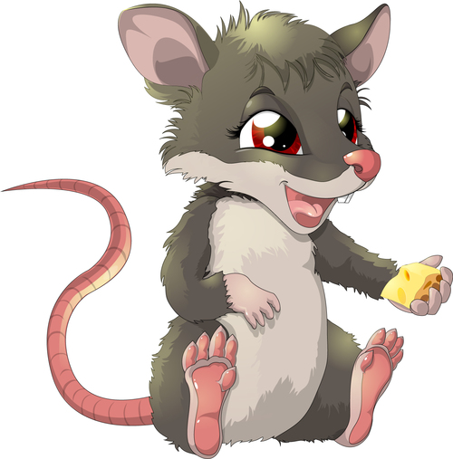 Happy mouse cartoon vector holding cheese